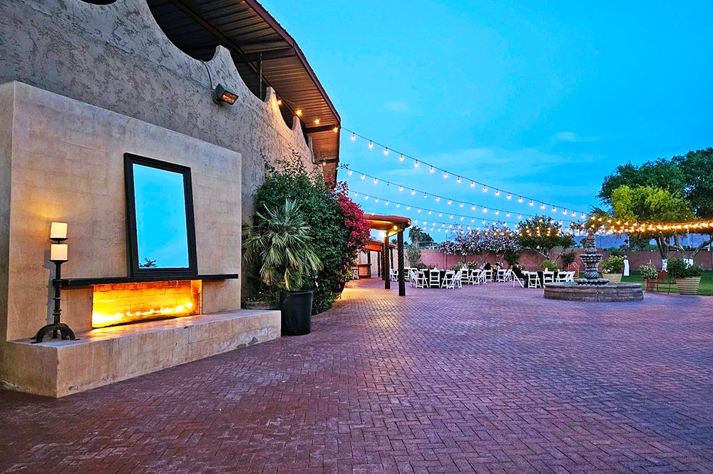 Corona Ranch Event With Fireplace And Fountain